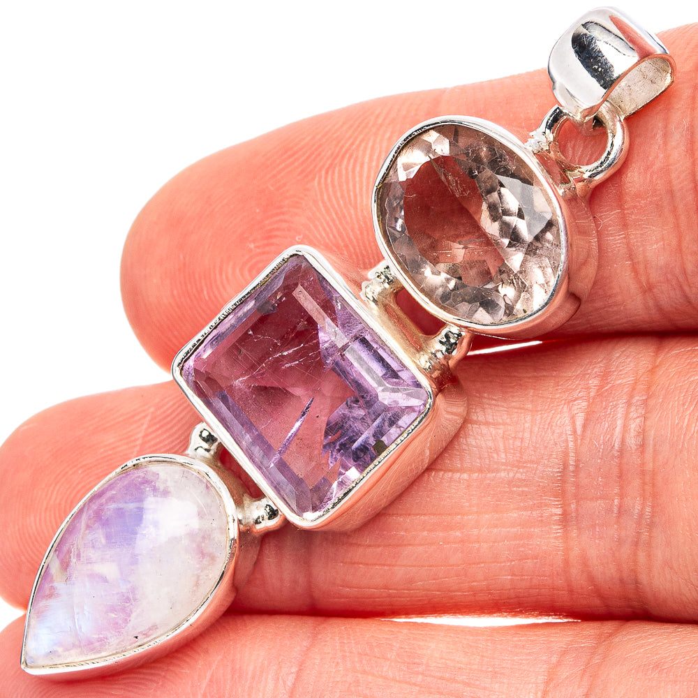 Premium Rainbow Moonstone, Ametrine, Amethyst Pendant 2 1/8" (.925 Sterling Silver)