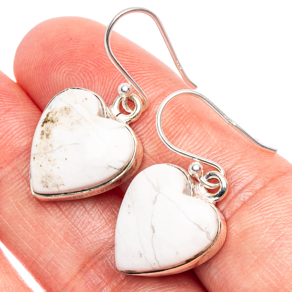 Howlite Heart Earrings 1 1/8" (925 Sterling Silver) E1784