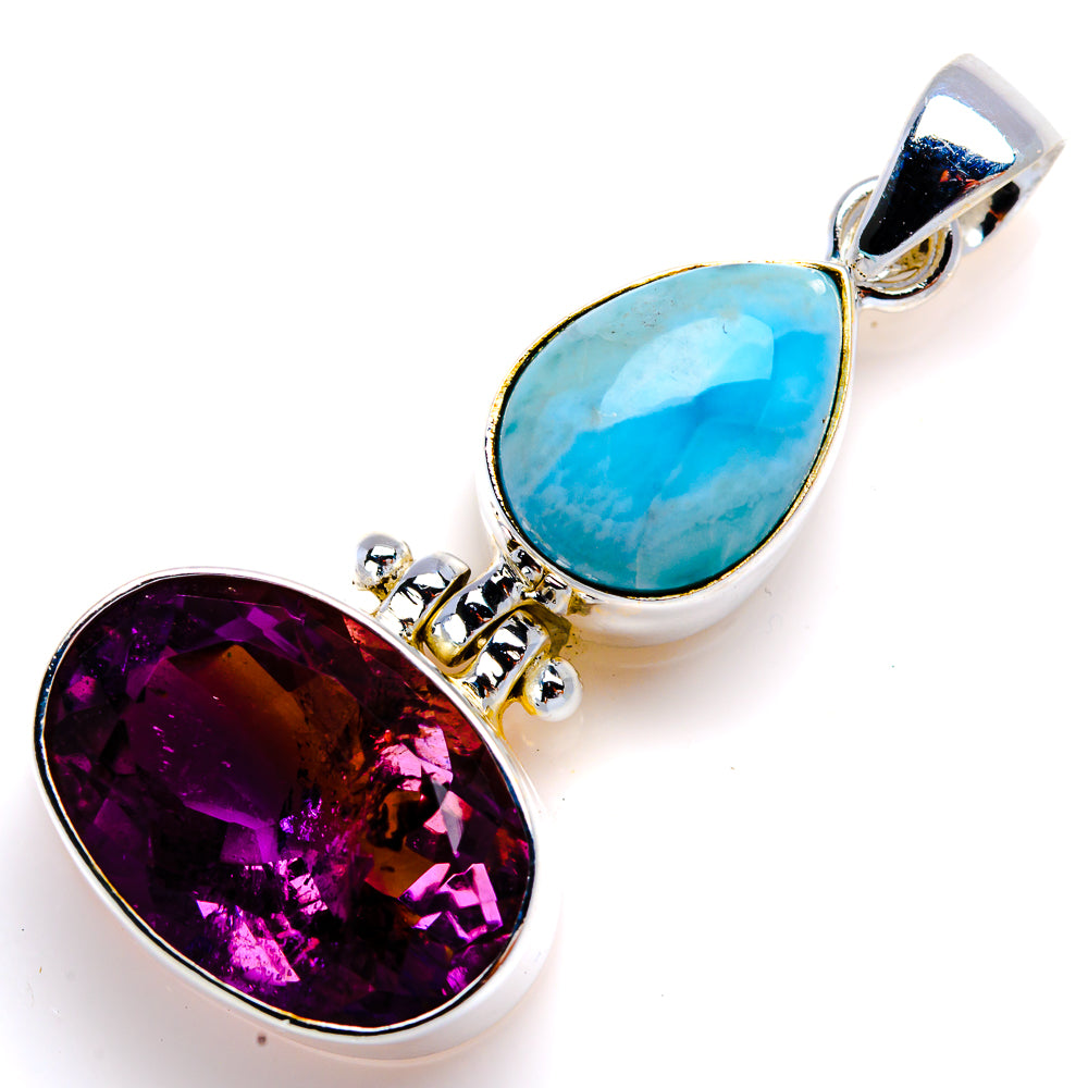 Amethyst, Larimar Pendant 1 3/4" (925 Sterling Silver) PD38094