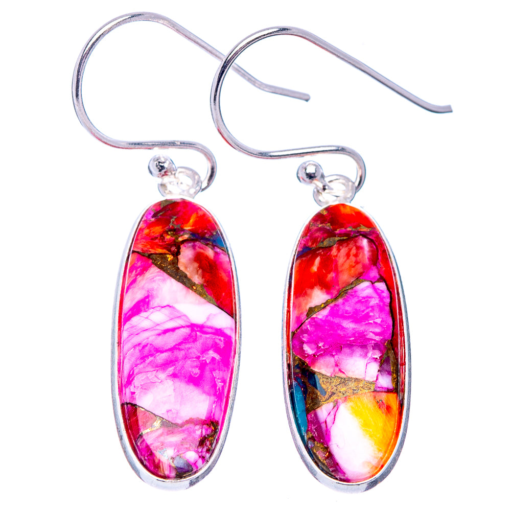Pink Dahlia Mohave Turquoise Earrings 1 5/8" (.925 Sterling Silver)