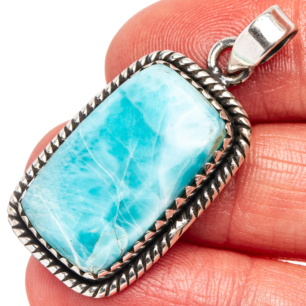Rare Larimar Pendant 1 1/2" (.925 Sterling Silver)