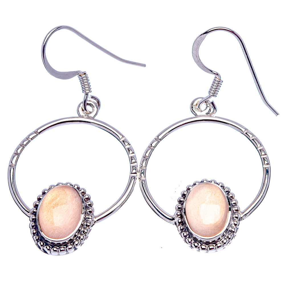 Premium Peach Moonstone Earrings 1 5/8" (.925 Sterling Silver)