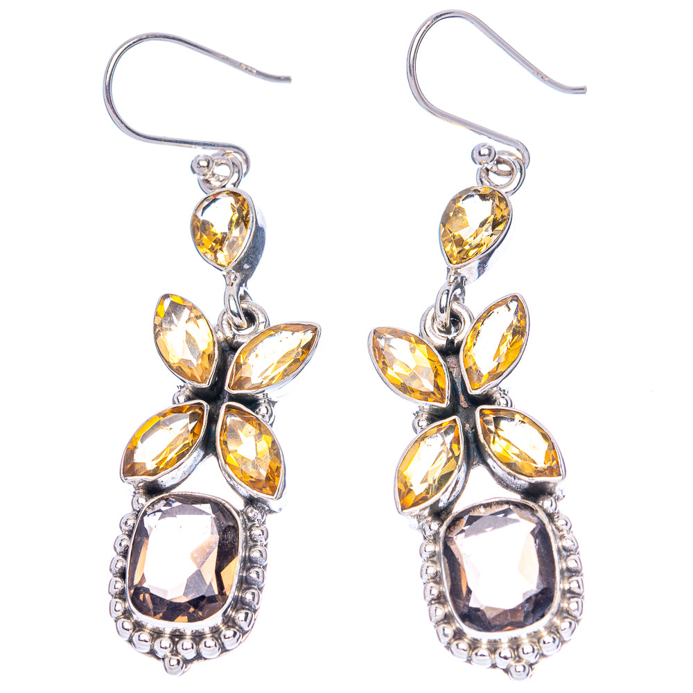 Premium Smoky Quartz, Citrine Earrings 2 1/4" (925 Sterling Silver) E1245