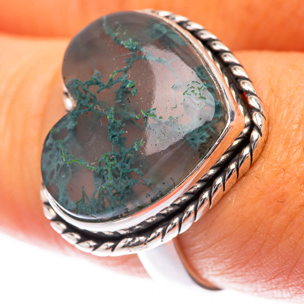 Green Moss Agate Ring Size 8 (925 Sterling Silver) R140482