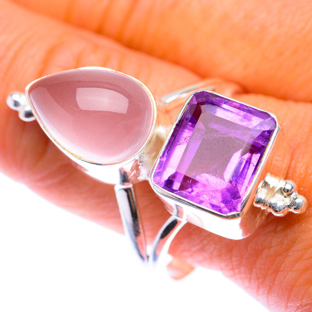 Large Rose Quartz, Amethyst Ring Size 11 (925 Sterling Silver) RING140067
