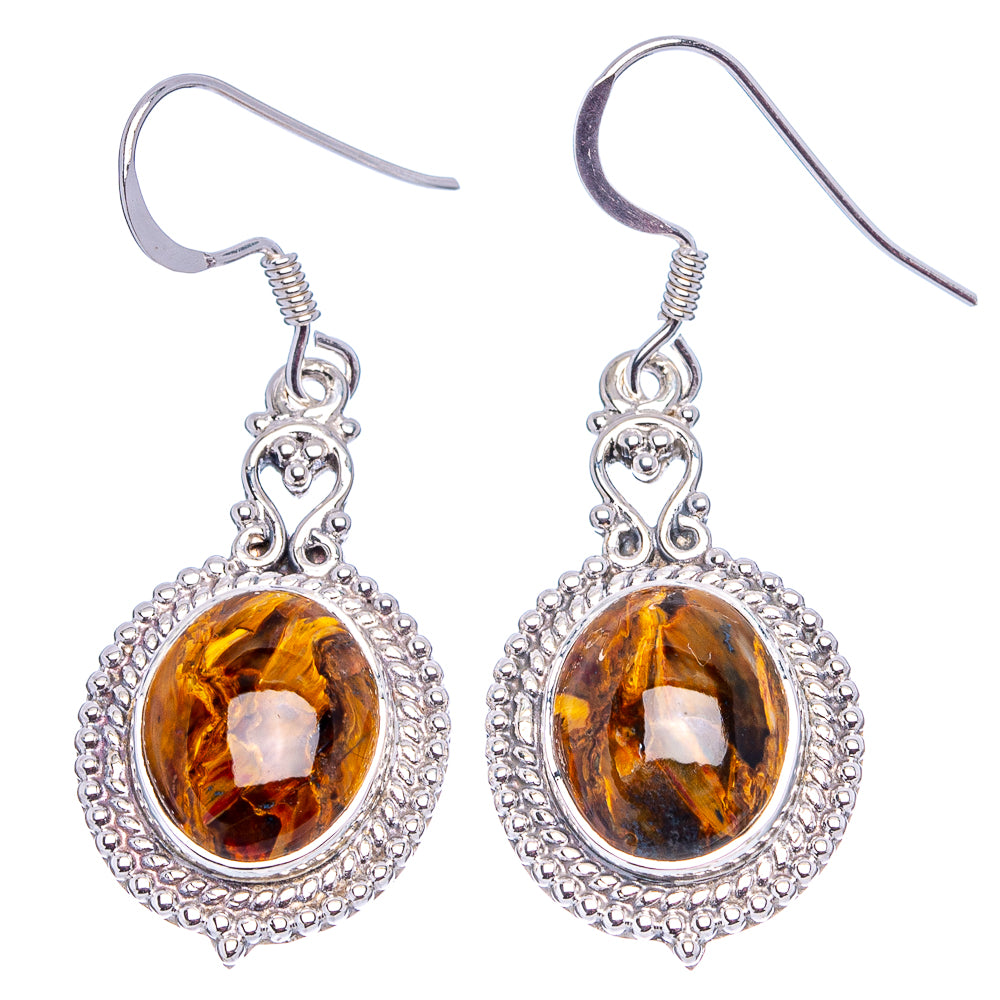 Premium Golden Pietersite Earrings 1 3/4" (.925 Sterling Silver)