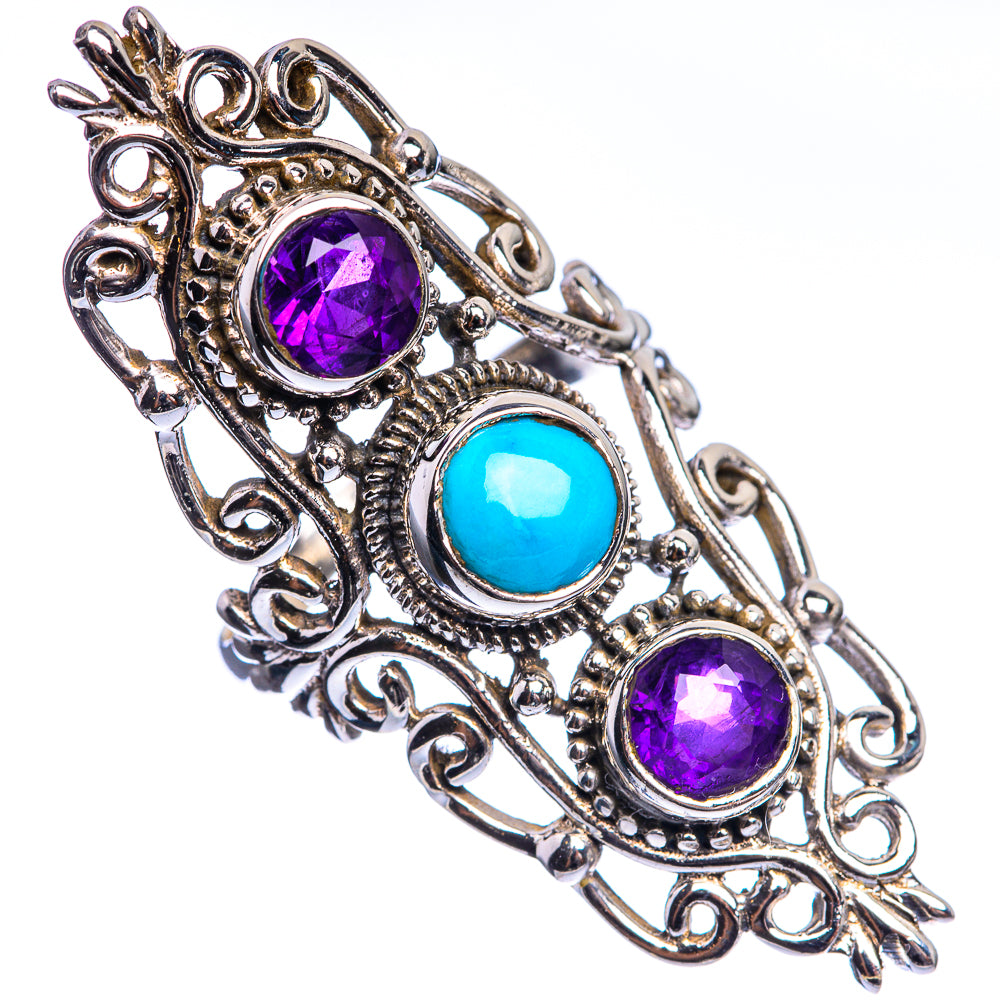 Large Sleeping Beauty Turquoise, Amethyst 925 Sterling Silver Ring Size 6.5