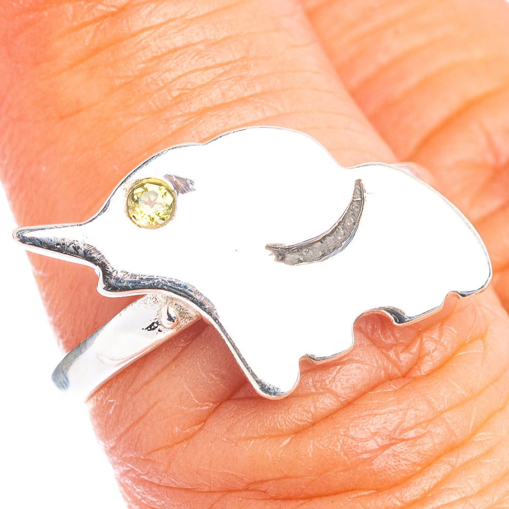 Peridot Elephant Dainty Ring Size 6.5 (.925 Sterling Silver)