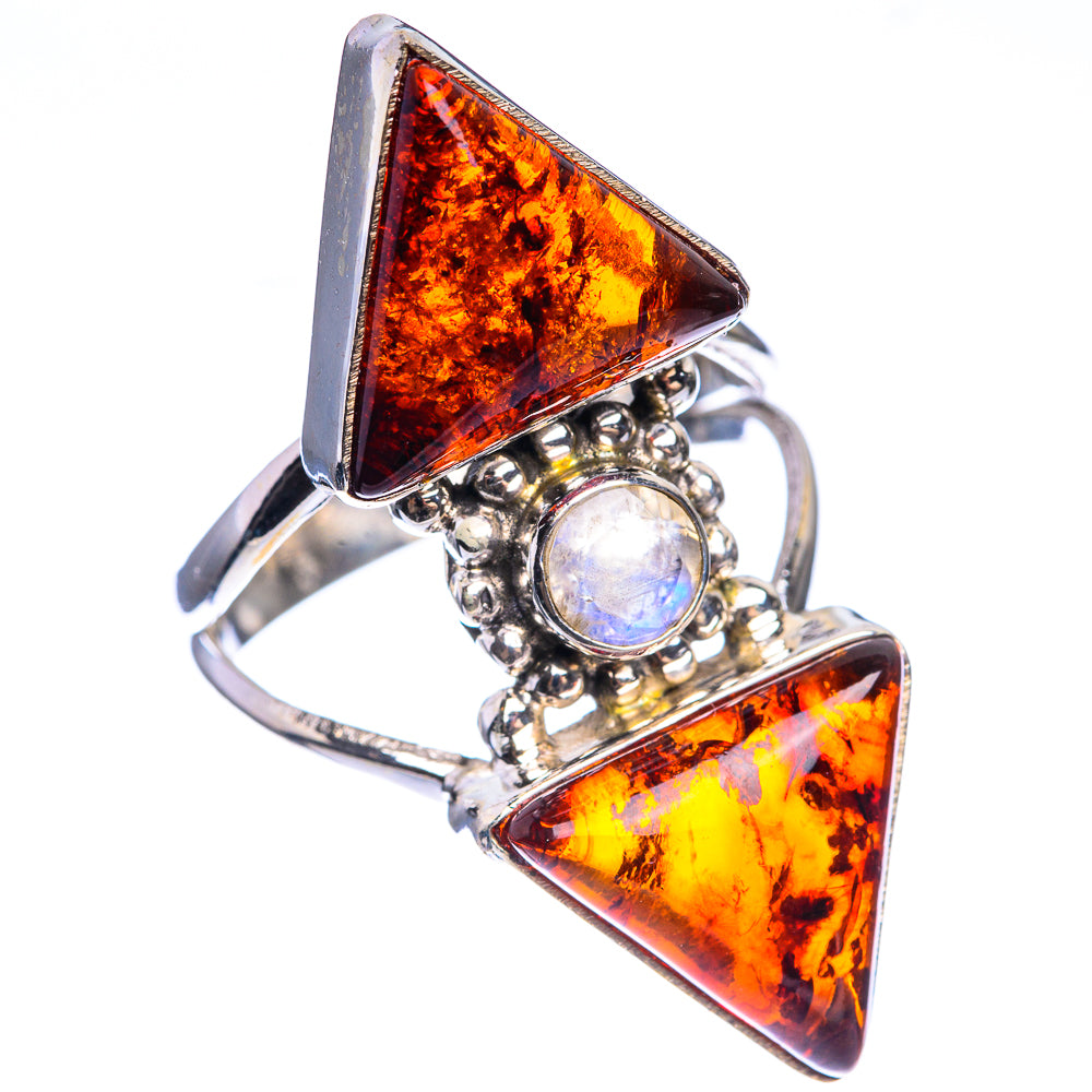 Large Baltic Amber, Rainbow Moonstone Ring Size 8.5 (925 Sterling Silver) RING143484