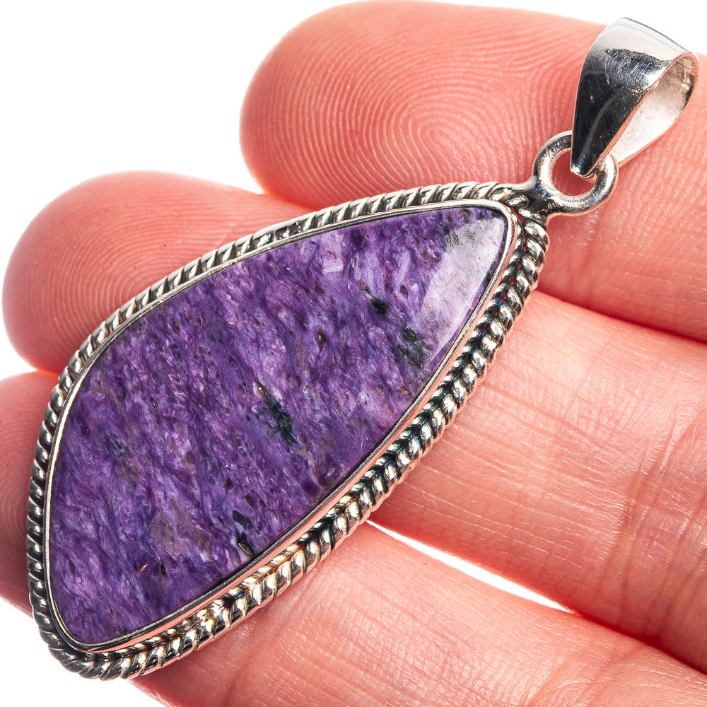 Charoite 925 Sterling Silver Pendant 1 7/8"