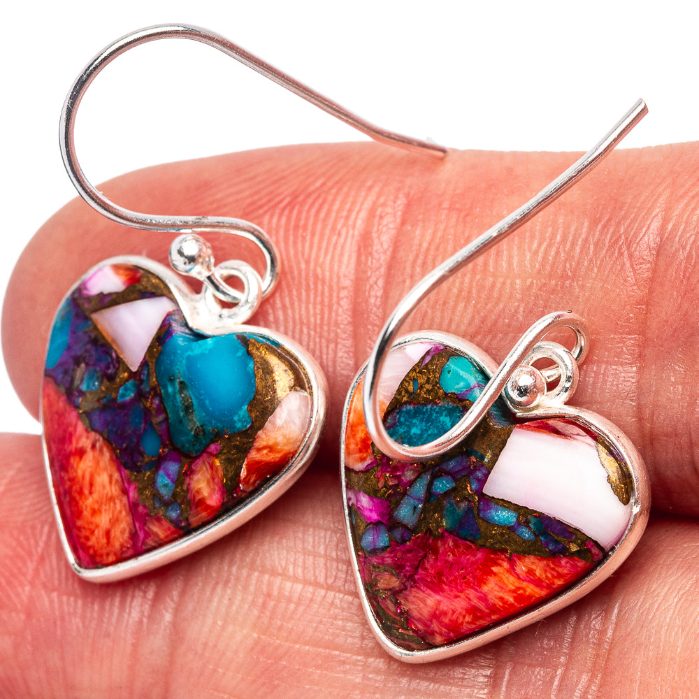 Pink Dahlia Mohave Turquoise Earrings 1 1/8" (.925 Sterling Silver)
