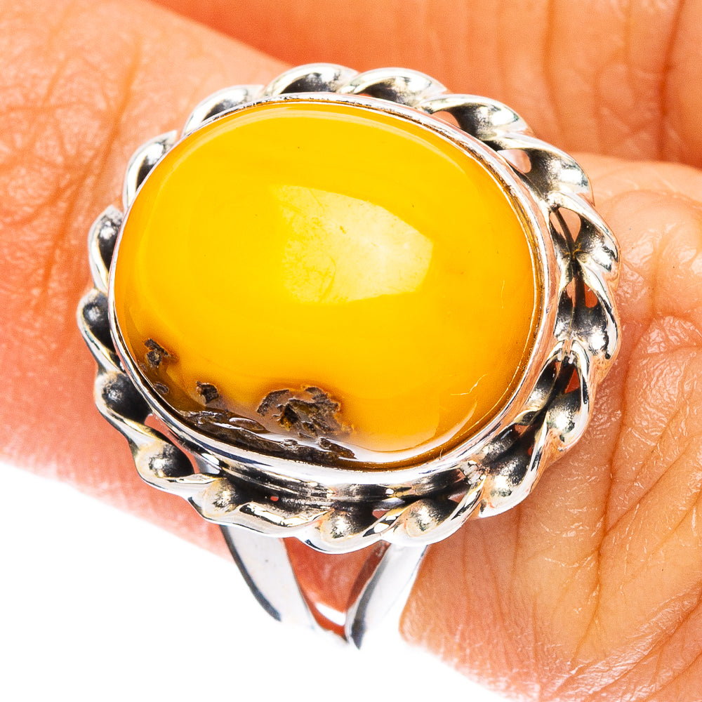 Rare Bone Amber Ring Size 5 (925 Sterling Silver) R5030