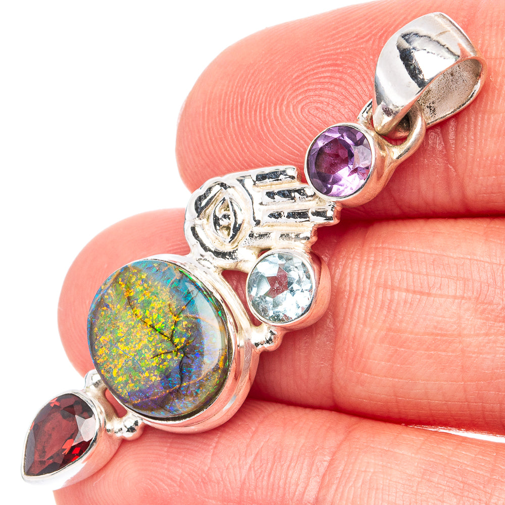 Sterling Opal, Amethyst, Blue Topaz, Garnet Pendant 1 3/4" (.925 Sterling Silver)
