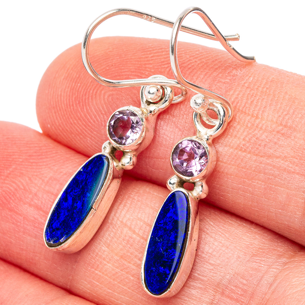 Rare Doublet Opal, Amethyst Earrings 1 1/4" (925 Sterling Silver) E2673