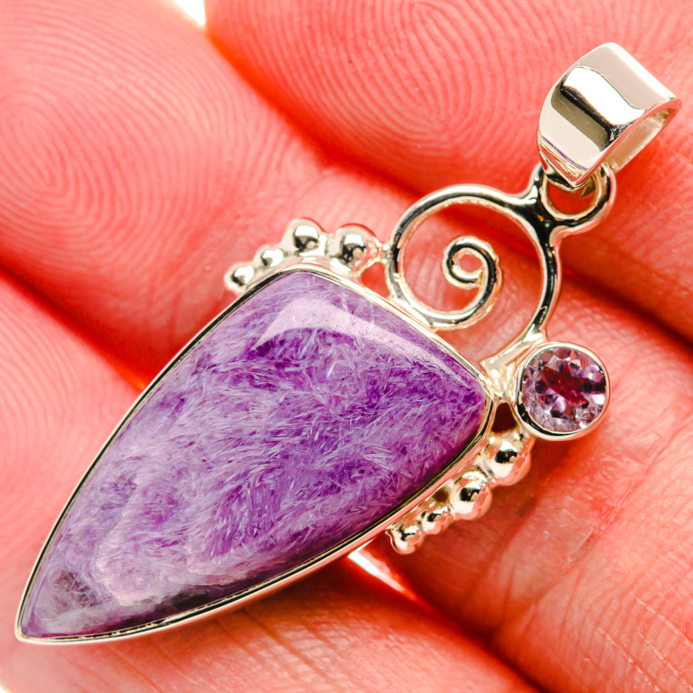 Premium Charoite, Amethyst 925 Sterling Silver Pendant 1 5/8" (925 Sterling Silver) PD37760