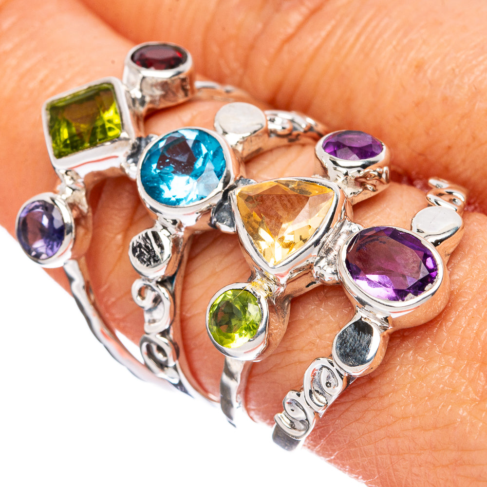 Signature Blue Topaz, Amethyst, Citrine, Peridot, Garnet Ring Size 8.75 (925 Sterling Silver) R3550