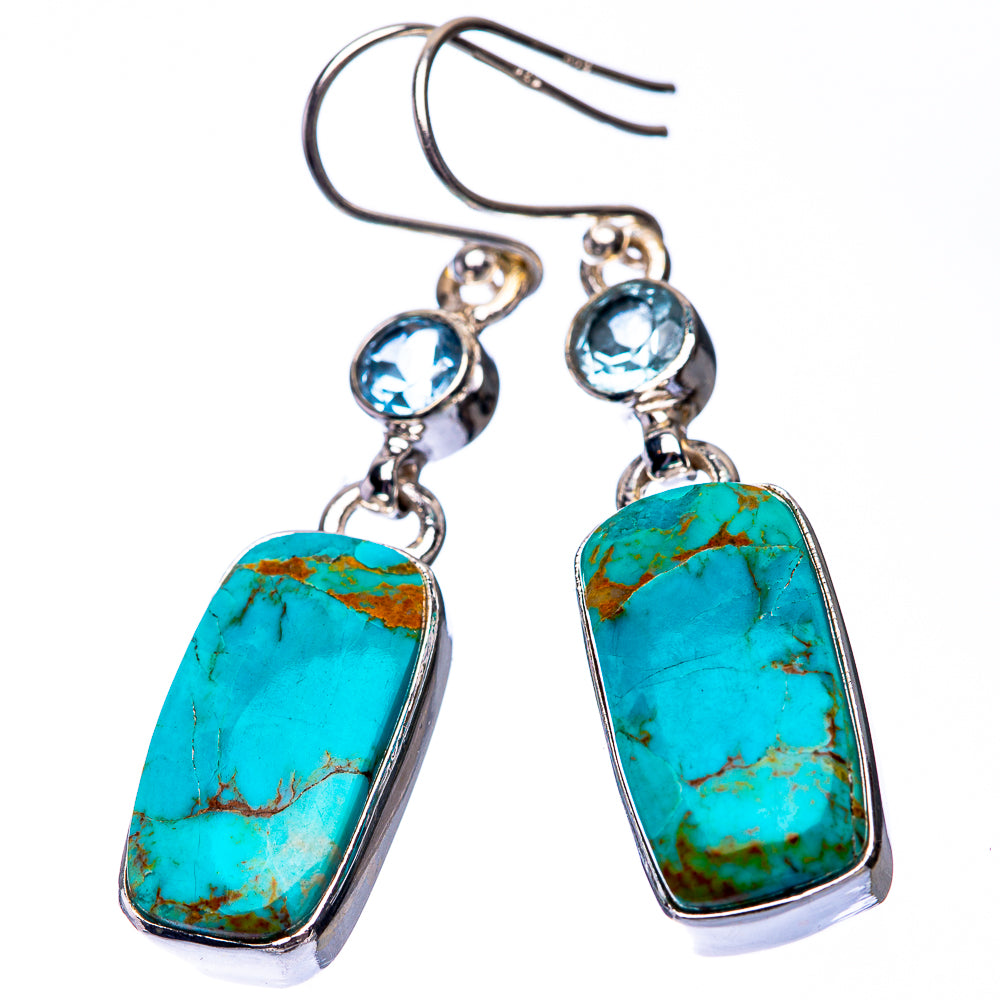 Chrysocolla, Blue Topaz Earrings 1 3/4" (925 Sterling Silver) E432250