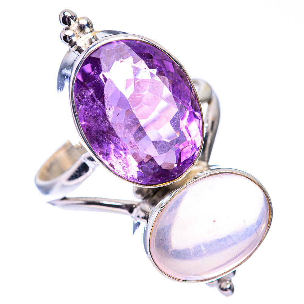 Large Amethyst, Rose Quartz Ring Size 10 (925 Sterling Silver) R140630