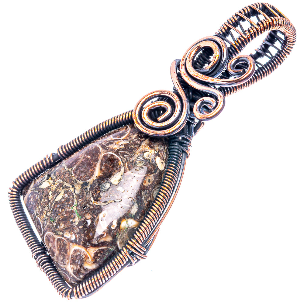 Turritella Agate Wire Wrap Pendant 2 1/4" (Oxidized Copper)