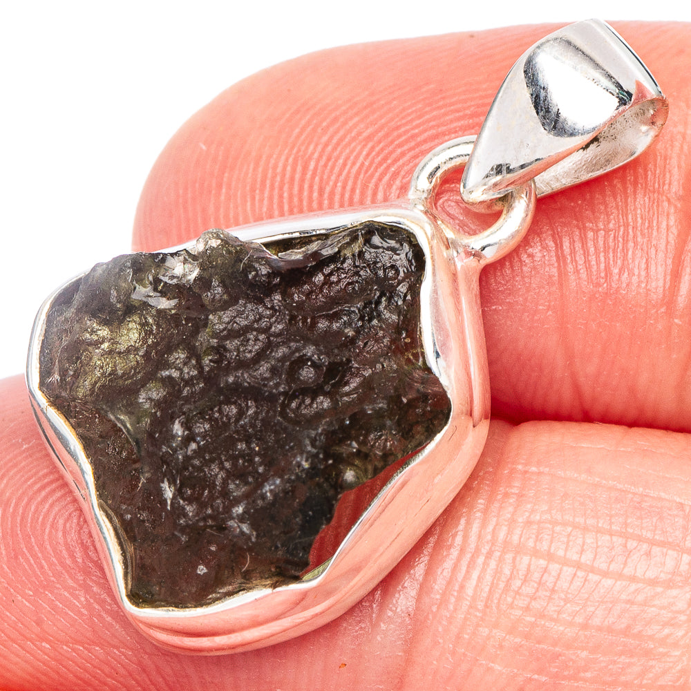 Rare Moldavite Pendant 1 1/8" (925 Sterling Silver) P44272