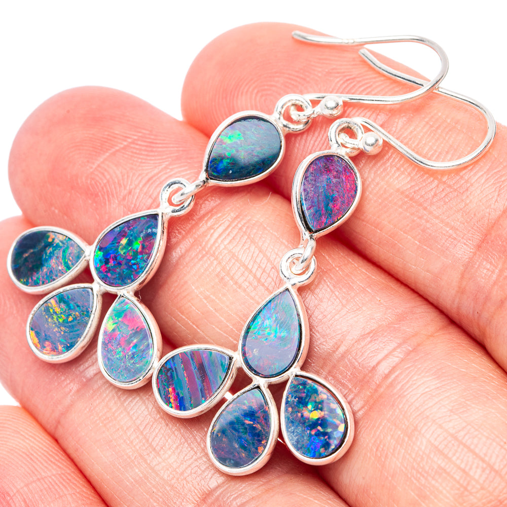 Rare Doublet Opal Earrings 1 3/4" (925 Sterling Silver) E1655