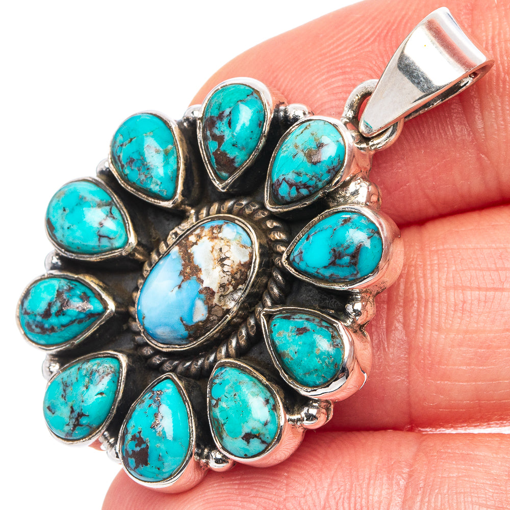 Rare Golden Hills Turquoise, Kingman Turquoise Native Style Pendant 1 5/8" (.925 Sterling Silver)