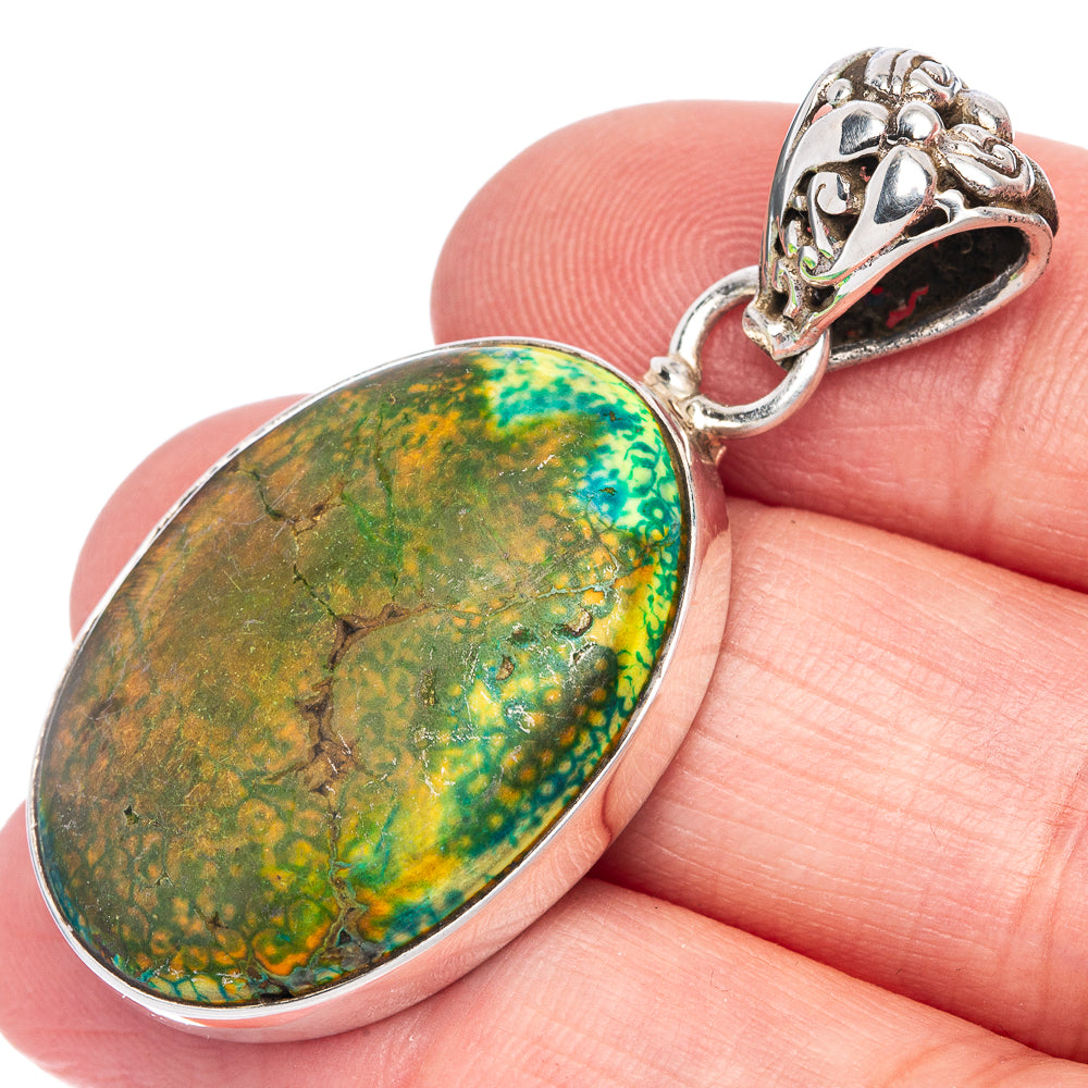 Tibetan Turquoise Pendant 1 3/4" (925 Sterling Silver) P40070