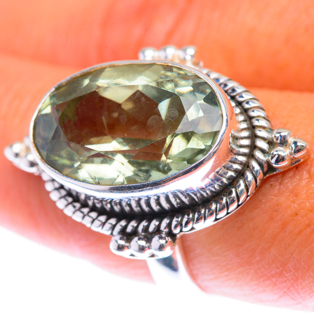 Faceted Green Amethyst Ring Size 8.5 (925 Sterling Silver) RING139942