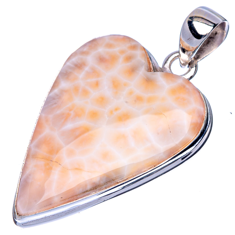 Natrolite Heart Pendant 1 5/8" (925 Sterling Silver) P40967