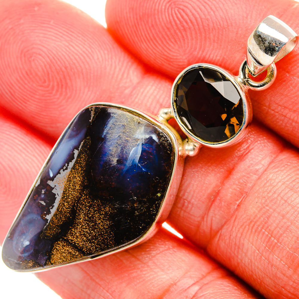 Boulder Opal, Smoky Quartz Pendant 2" (925 Sterling Silver) PD37960