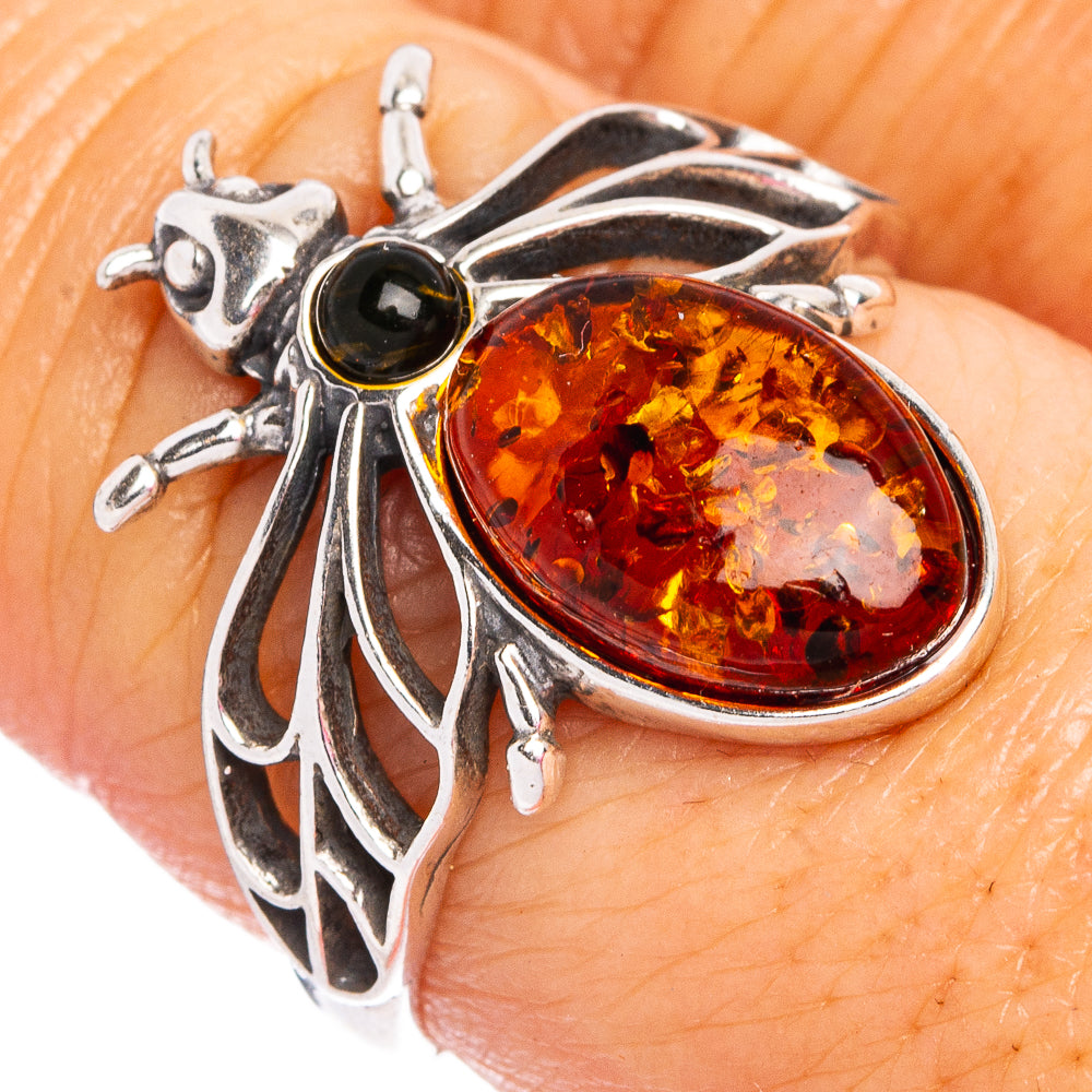 Baltic Amber Honey Bee Ring Size 8 (.925 Sterling Silver)