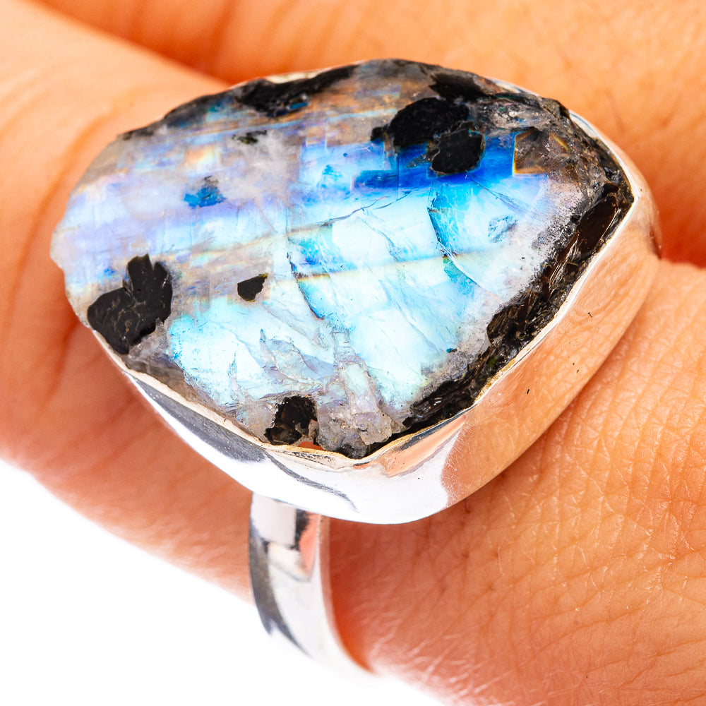 Raw Rainbow Moonstone Ring Size 10.5 (925 Sterling Silver) R142784