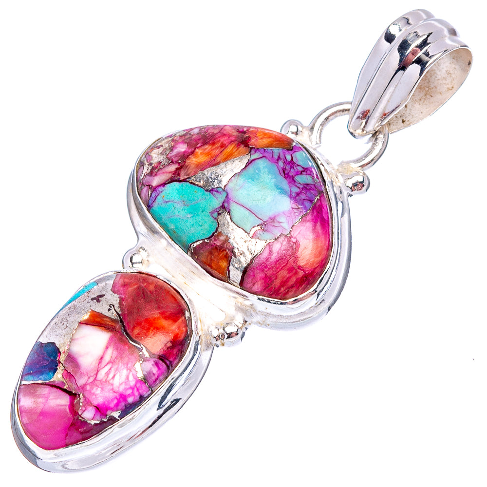 Pink Dahlia Mohave Turquoise Pendant 1 5/8" (.925 Sterling Silver)