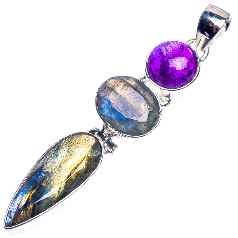 Labradorite, Amethyst 925 Sterling Silver Pendant 2 3/8"