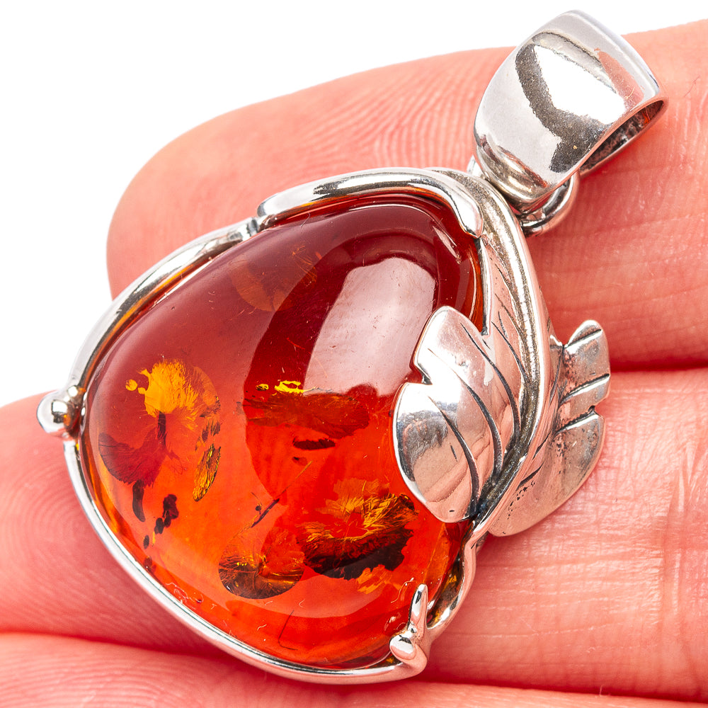 Baltic Amber Leaf Pendant 1 3/8" (.925 Sterling Silver)