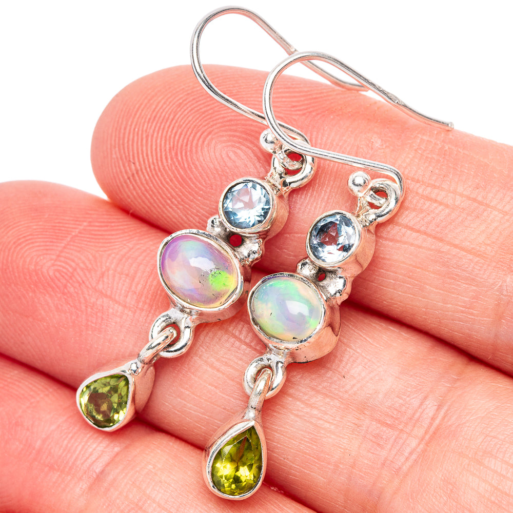 Rare Ethiopian Opal, Blue Topaz, Peridot Earrings 1 5/8" (925 Sterling Silver) E1397
