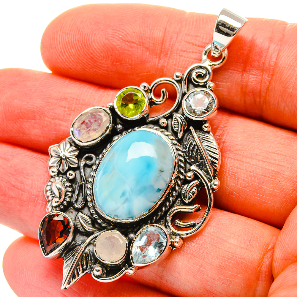 Signature Larimar, Rainbow Moonstone, Blue Topaz, Peridot, Garnet Pendant 2 1/8" (925 Sterling Silver) PD37829