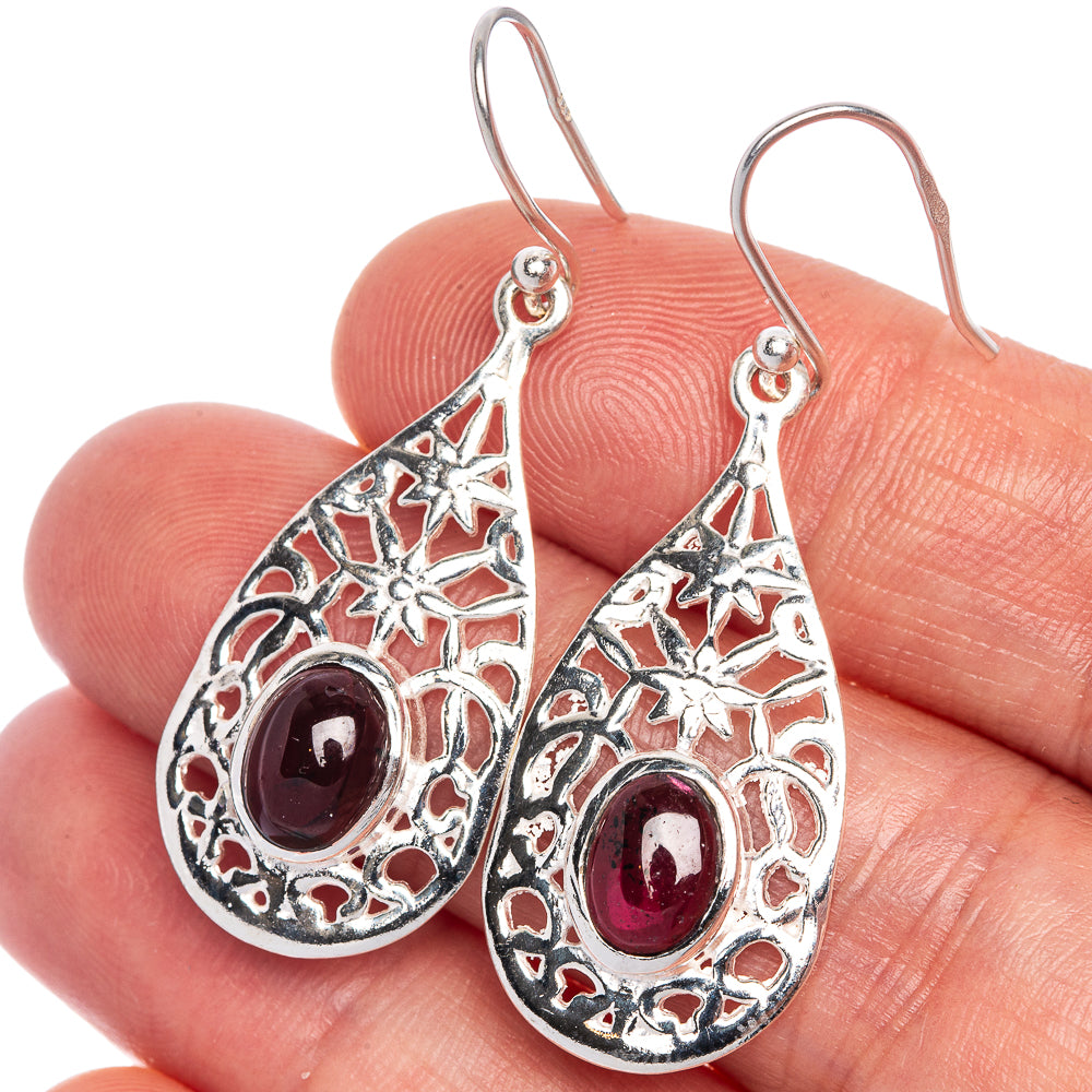 Garnet Earrings 1 3/4" (925 Sterling Silver) E1062