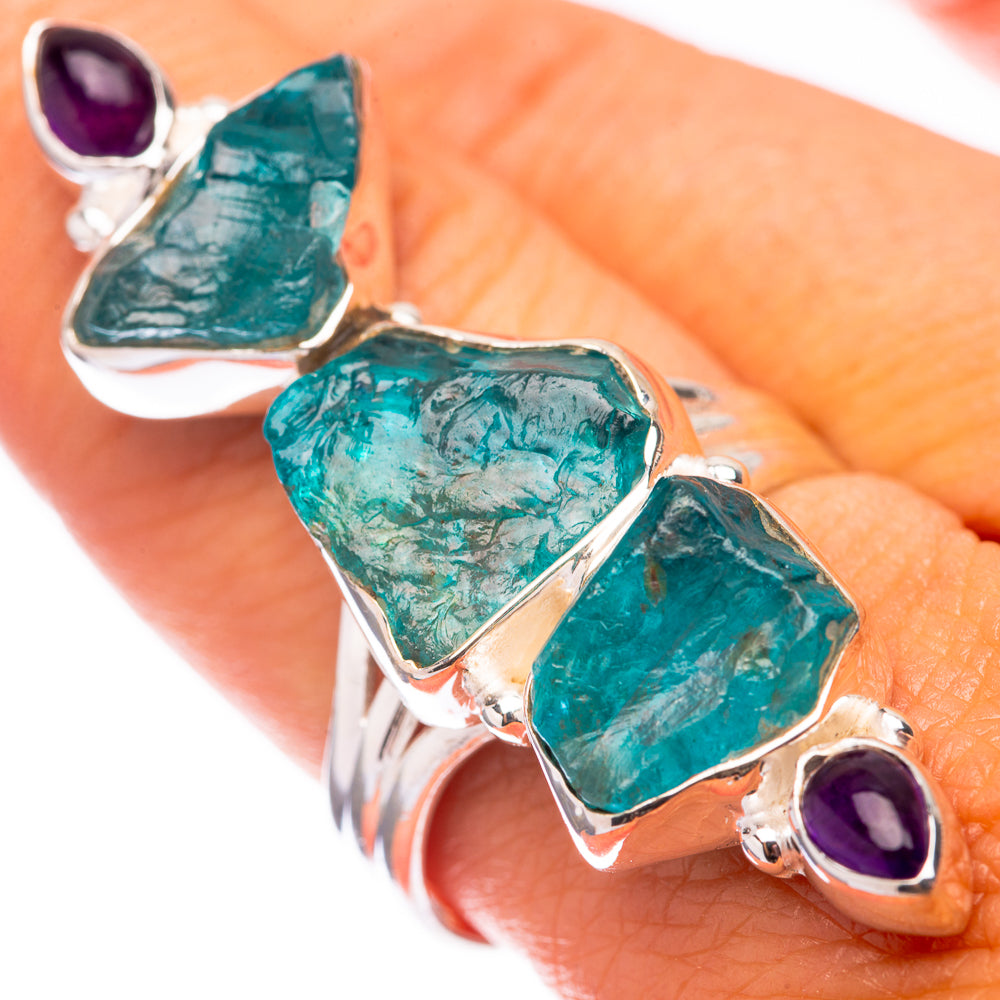 Large Raw Blue Fluorite, Amethyst 925 Sterling Silver Ring Size 9 (925 Sterling Silver) RING140442