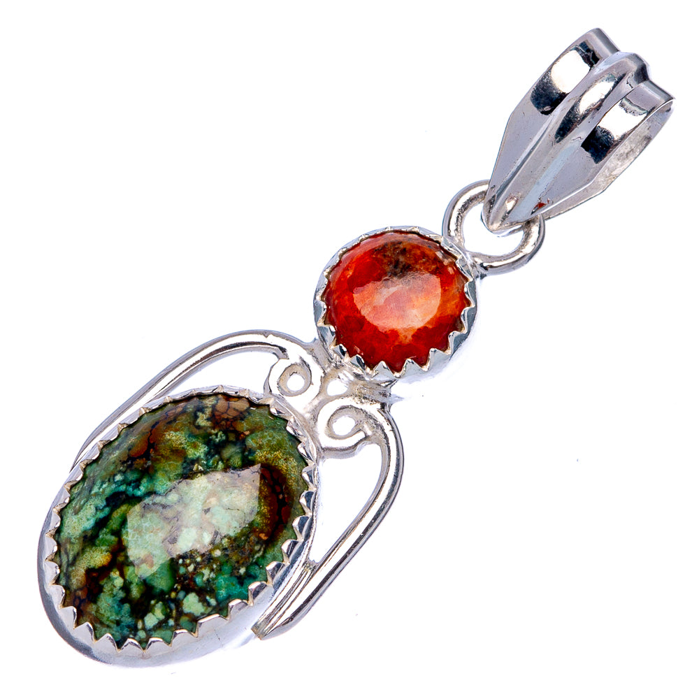 Tibetan Turquoise, Sponge Coral Pendant 1 1/2" (925 Sterling Silver) P40212