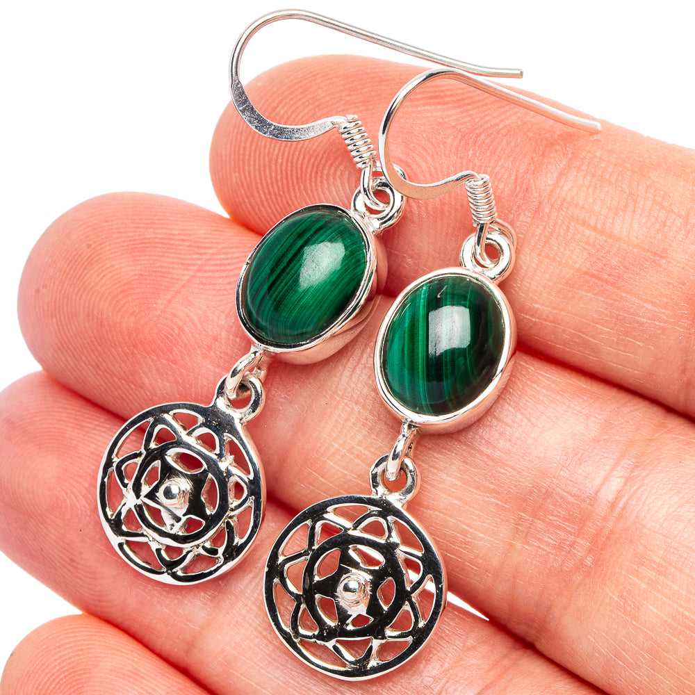 Malachite Flower 925 Sterling Silver Premium Earrings 1 5/8" (925 Sterling Silver) E2263