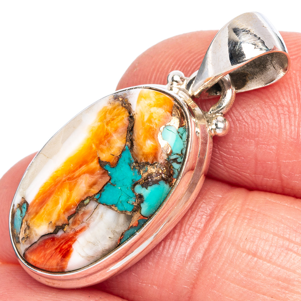 Spiny Oyster Turquoise Pendant 1 1/4" (925 Sterling Silver) P40451