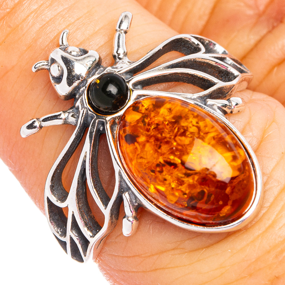 Baltic Amber Honey Bee Ring Size 6.75 (.925 Sterling Silver)