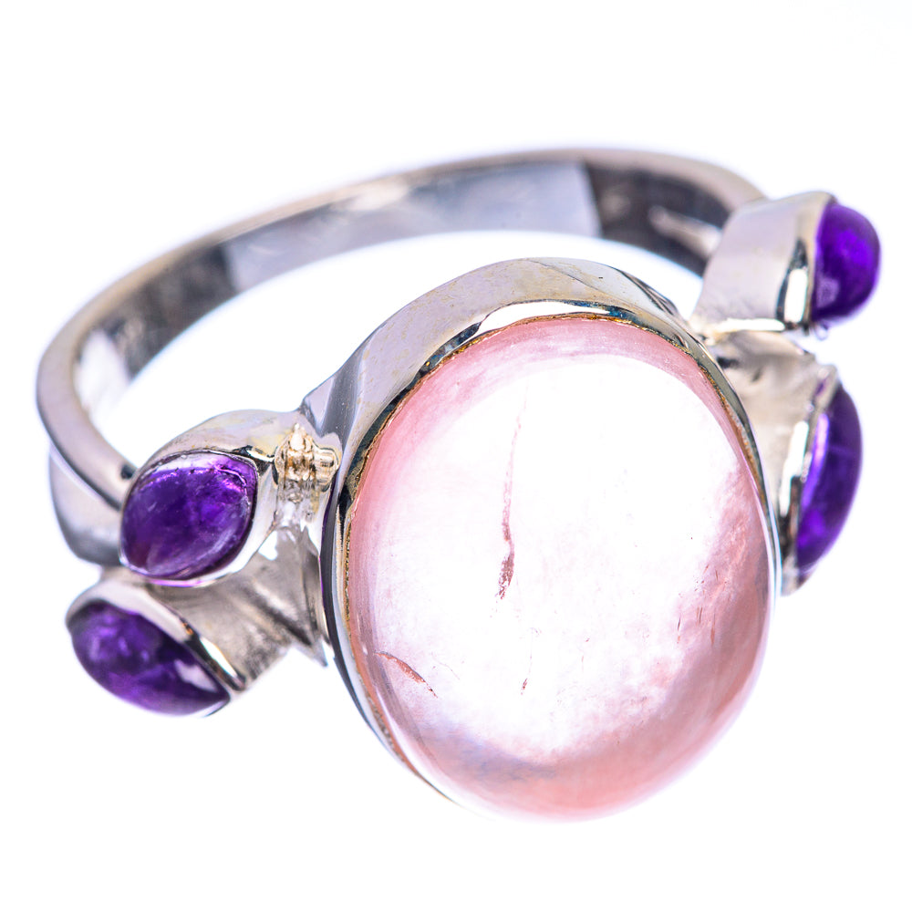 Rose Quartz, Amethyst 925 Sterling Silver Ring Size 9