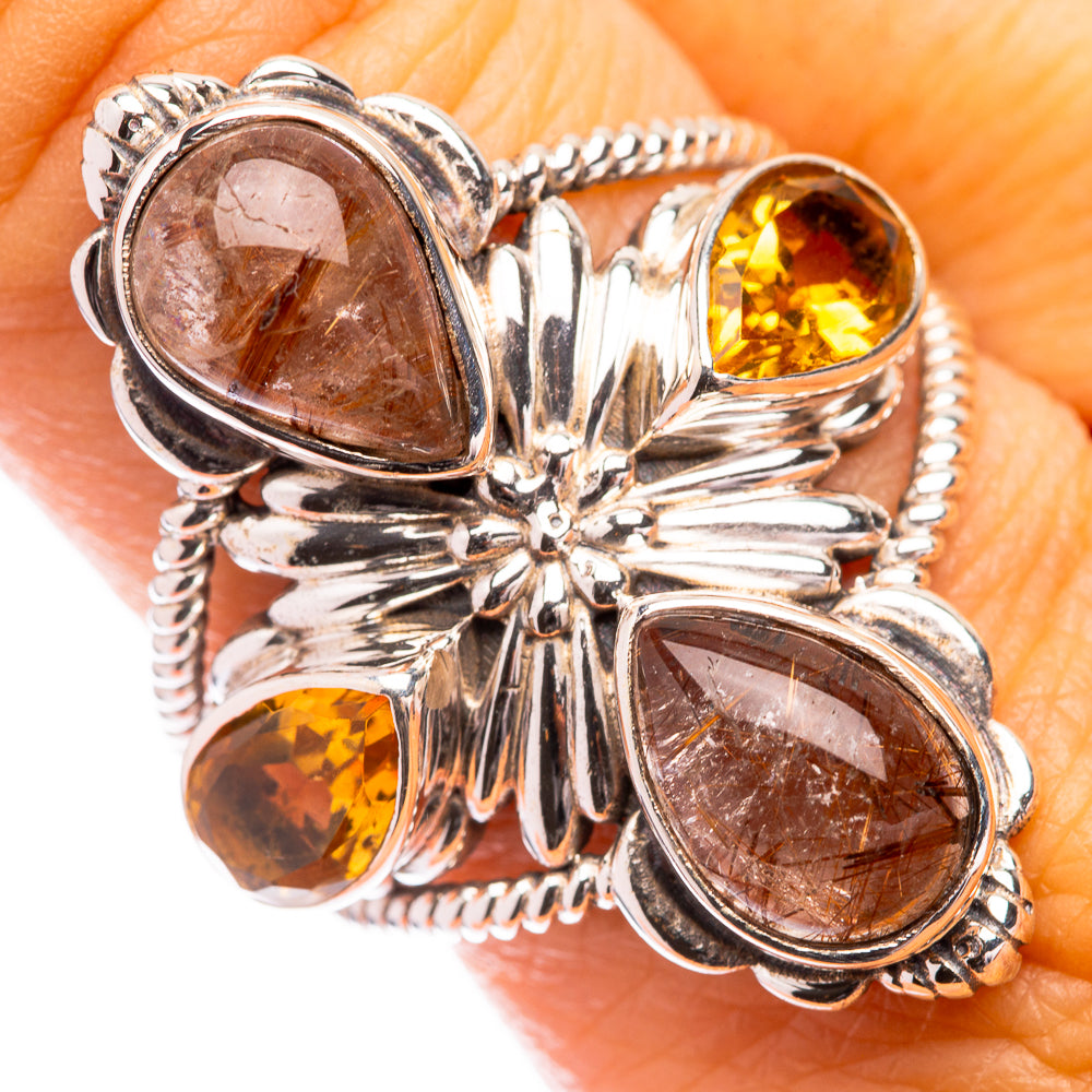 Large Rutilated Quartz, Citrine Ring Size 9 (925 Sterling Silver) R141604