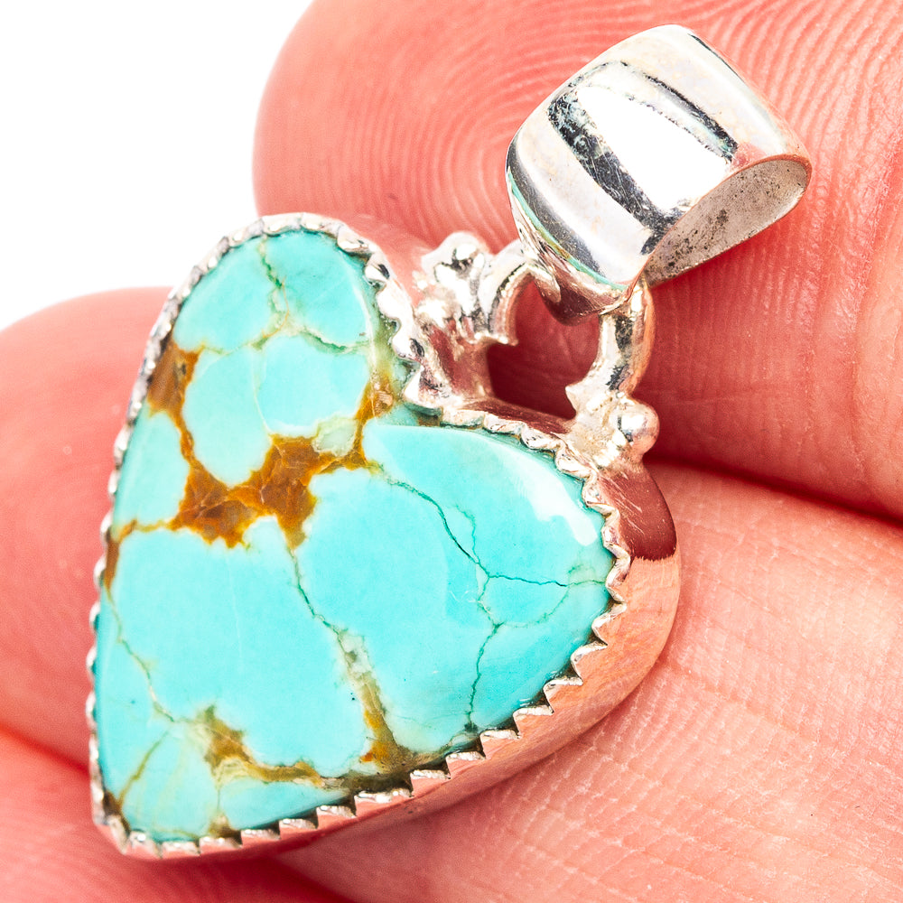 Rare Number 8 Mine Turquoise Heart Pendant 1 1/8" (.925 Sterling Silver)