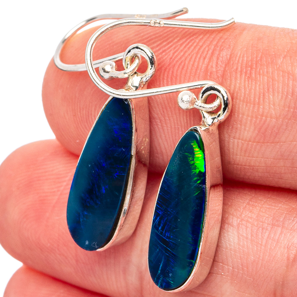 Rare Doublet Opal Earrings 1 3/8" (.925 Sterling Silver)