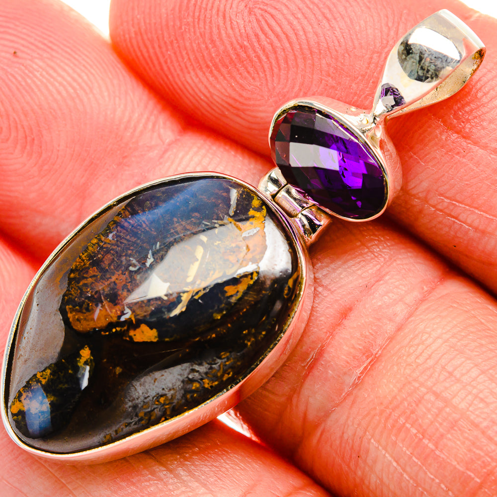 Boulder Opal, Amethyst 925 Sterling Silver Pendant 1 3/4" (925 Sterling Silver) PD38296