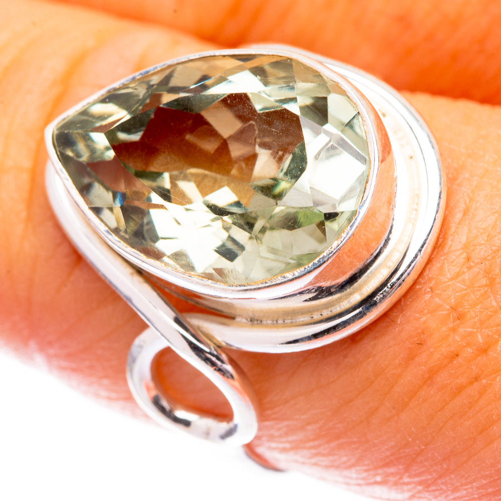 Faceted Green Amethyst Ring Size 8 (925 Sterling Silver) R141558