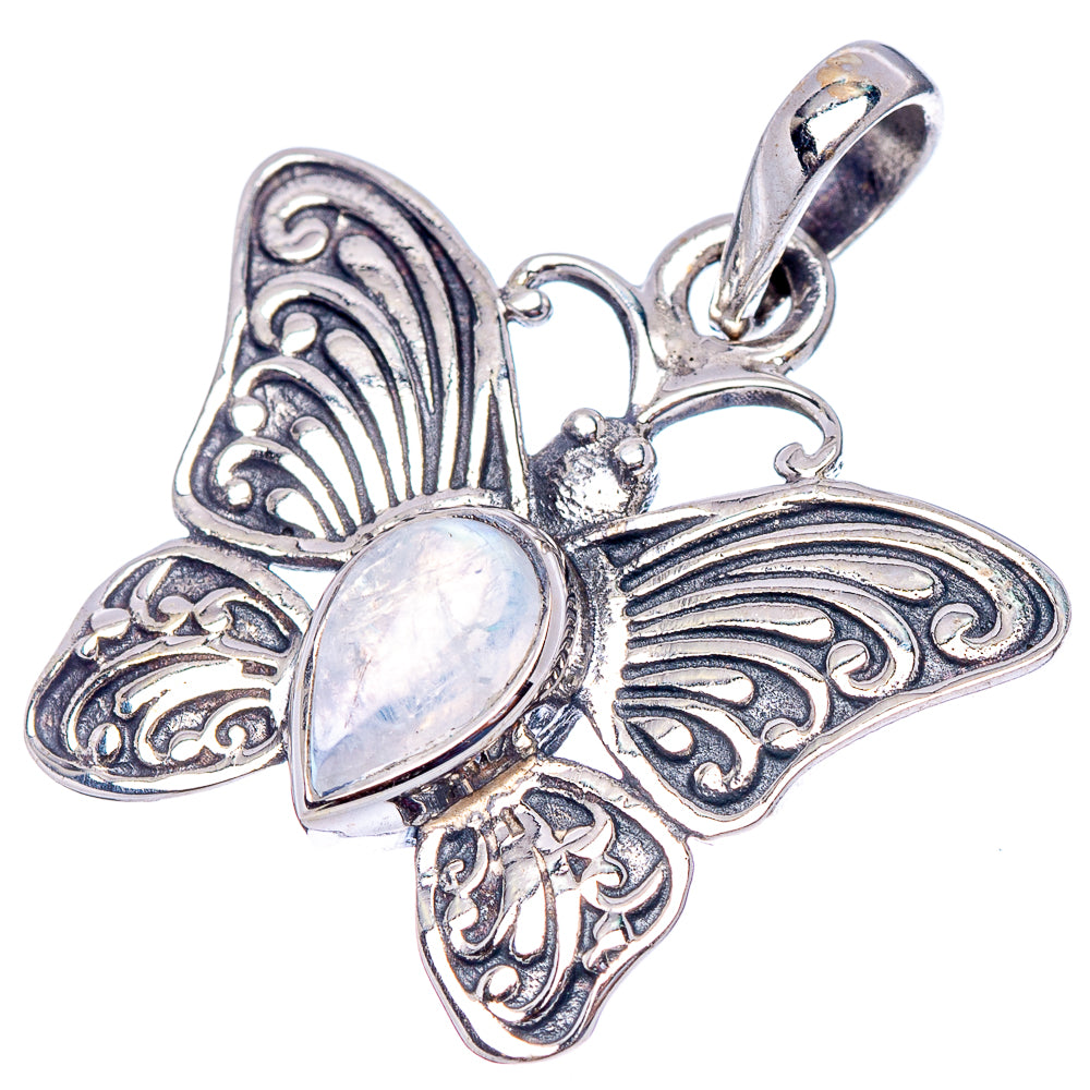 Rainbow Moonstone Butterfly Pendant 1 1/8" (.925 Sterling Silver)